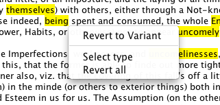 Normalised word popup menu screenshot