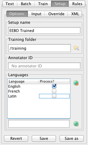 Setup options sidebar screenshot