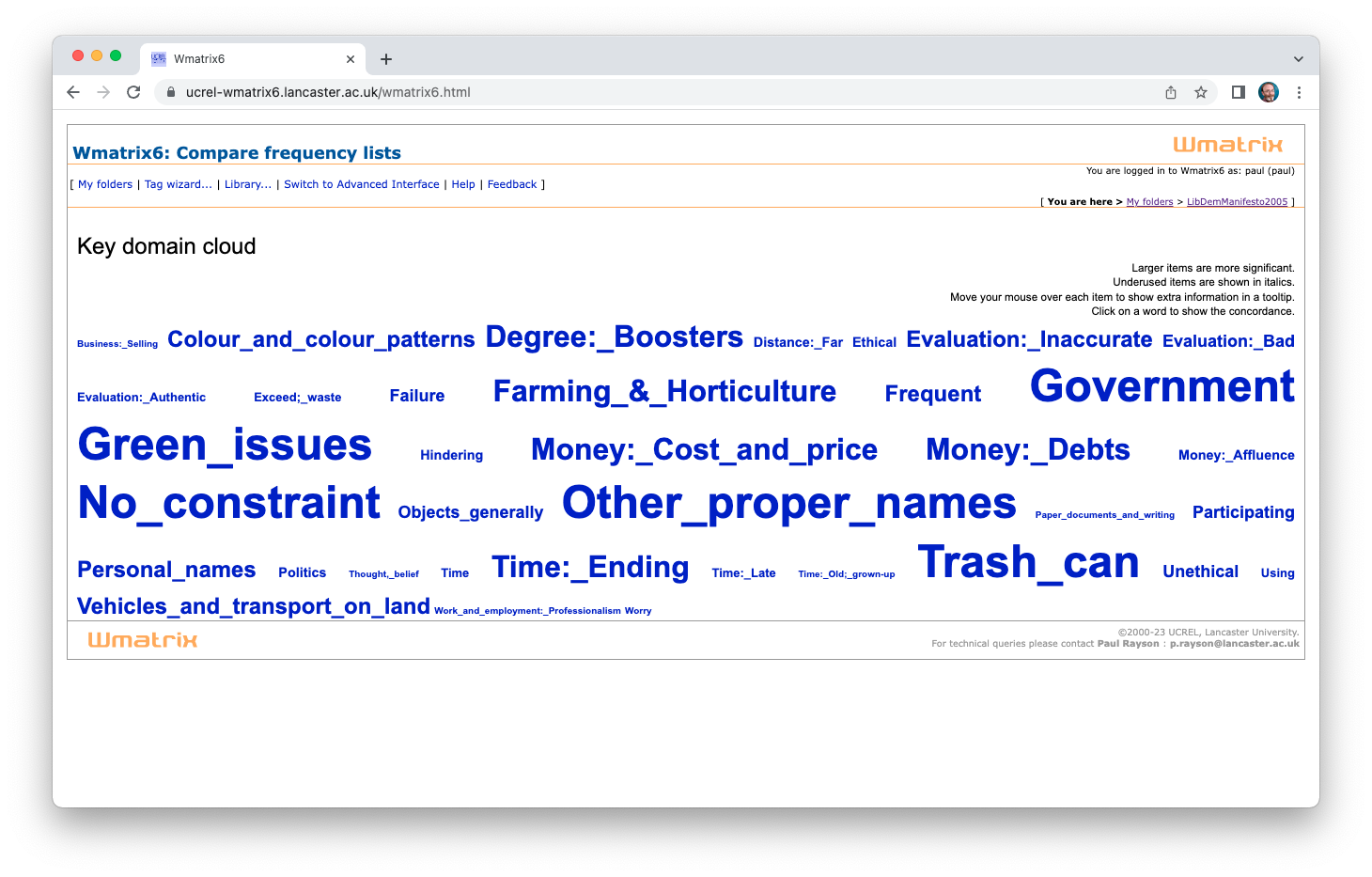 Key semantic tag cloud