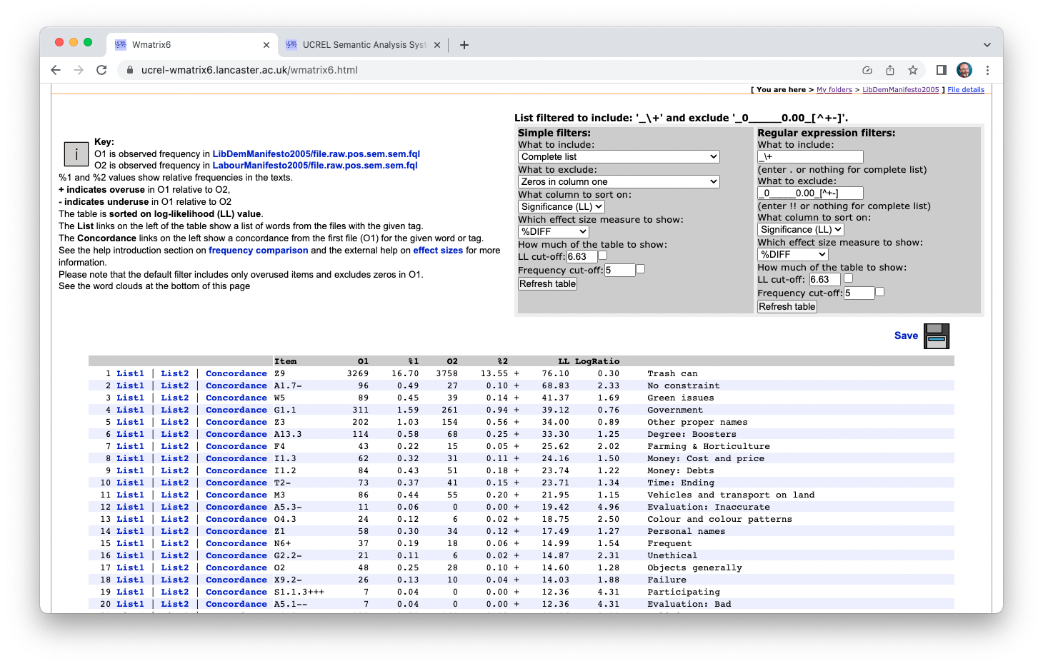 Key semantic domains in the advanced interface